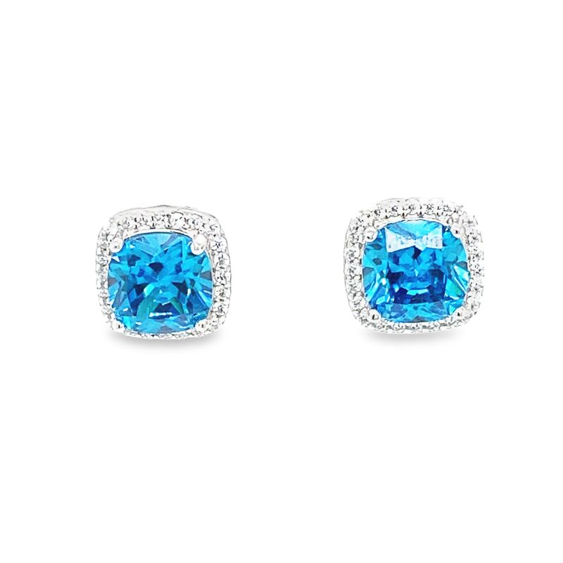 December Birthstone Cushion CZ Earring In Sterling Silver