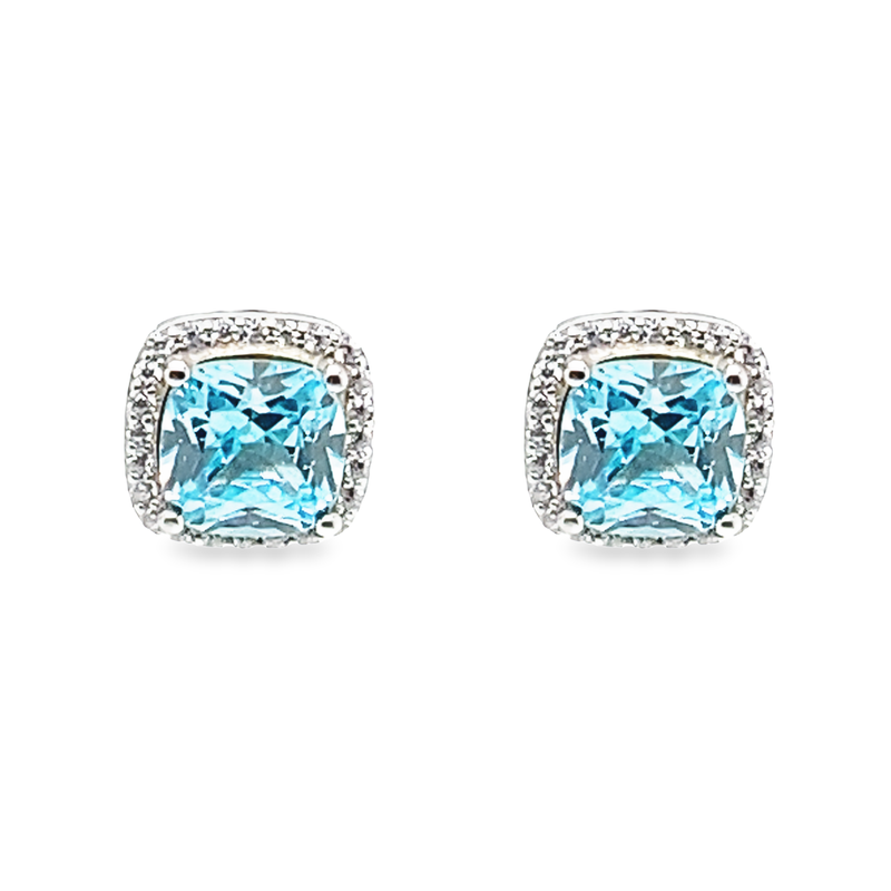 March Birthstone Cushion Earring CZ In Sterling Silver