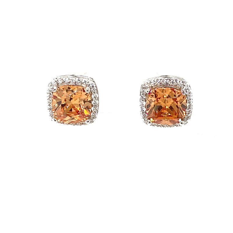 November Birthstone Citrine Color CZ Earrings in Sterling Silver
