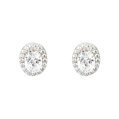 April Birthstone Color CZ Oval Earring In Sterling Silver