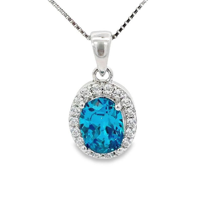 December Birthstone Color CZ Oval Pendant in Sterling Silver