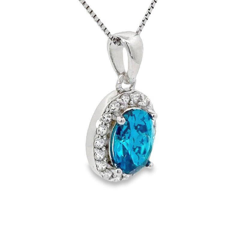 December Birthstone Color CZ Oval Pendant in Sterling Silver