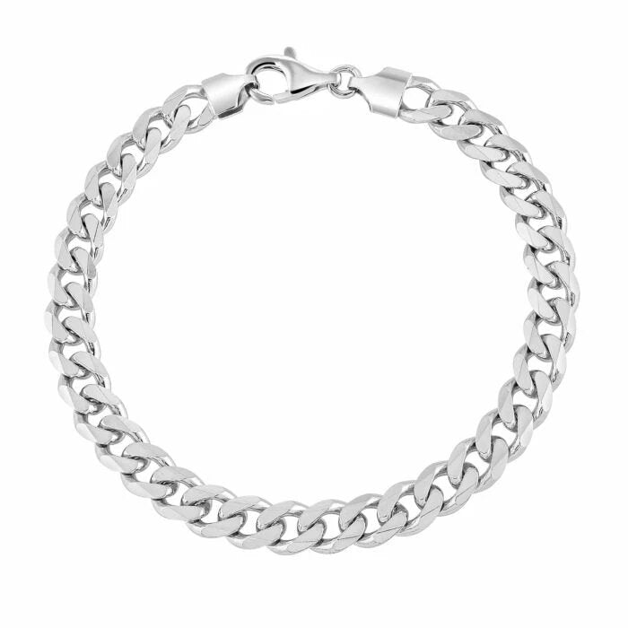 Sterling Silver 7.5mm Men&#39;s Curb Link Italian Bracelet