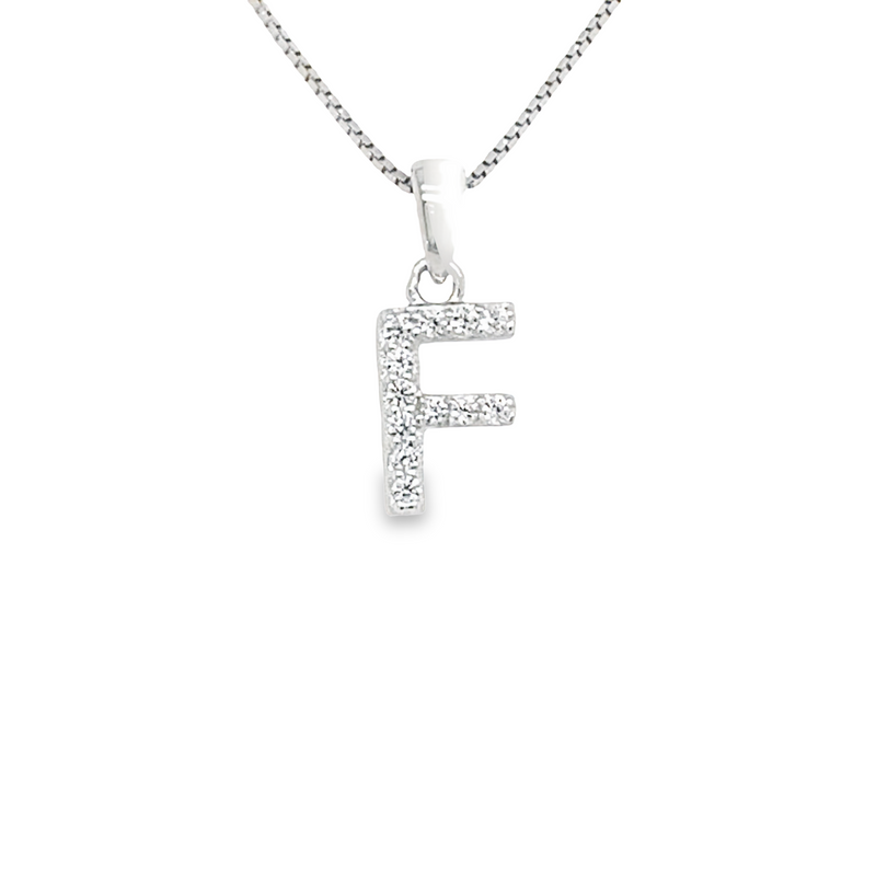 Sterling Silver Cubic Zirconia Initial Letter F Pendant