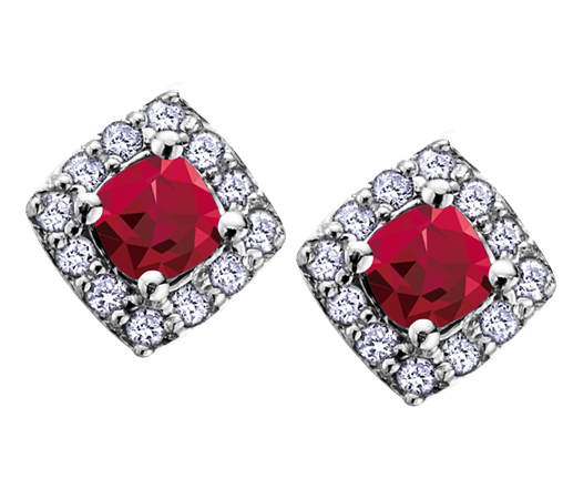 10k White Gold Garnet and Diamond Halo Earrings