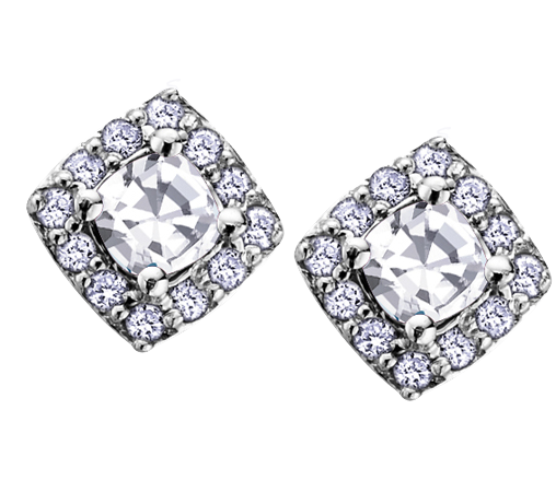 10k White Gold White Zircon and Diamond Halo Earrings