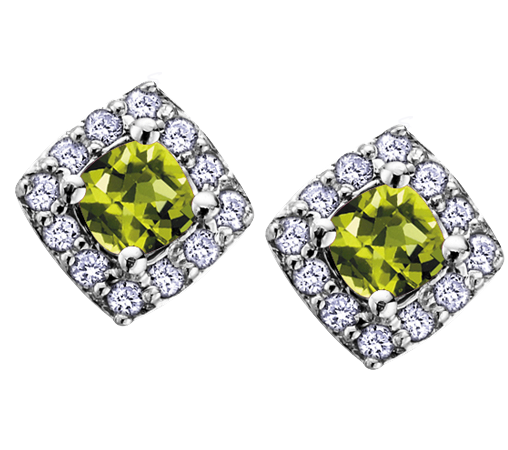 10k White Gold Peridot and Diamond Halo Earrings