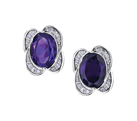 10k White Gold Amethyst and Diamond Earrings