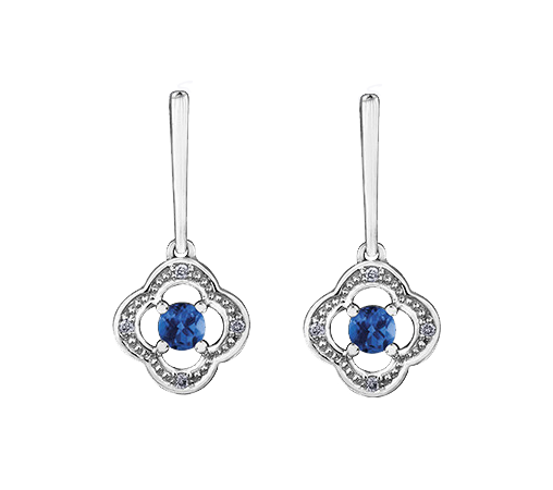 10k White Gold Blue Sapphire and Diamond Long Drop Earring