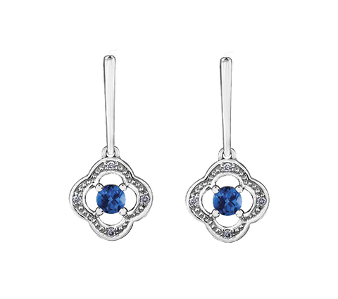 10k White Gold Blue Sapphire and Diamond Long Drop Earring