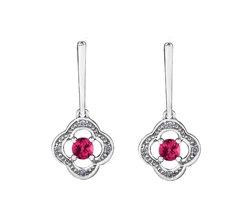 10k White Ruby and Diamond Long Drop Earring