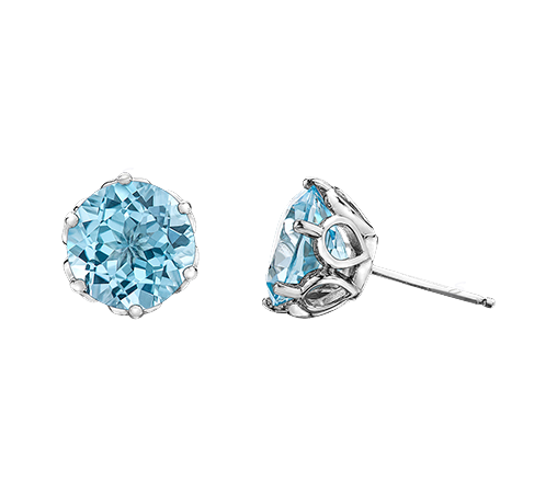 10k White Gold Classic Blue Topaz Stud Earrings