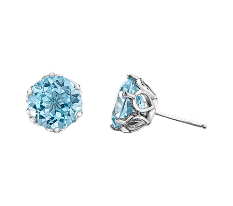10k White Gold Classic Blue Topaz Stud Earrings