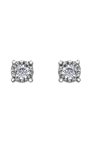 10K White Gold 0.10TDW Diamond Illusion Set Stud Earrings