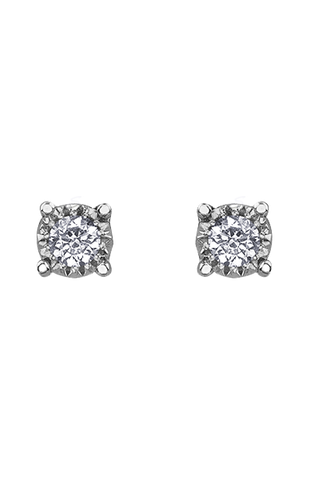 10K White Gold 0.35TDW Diamond Illusion Set Stud Earrings