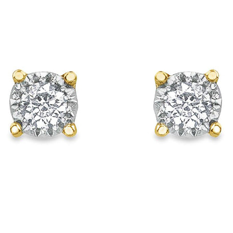 10K Yellow Gold and 0.15TDW Diamond Illusion Set Stud Earrings