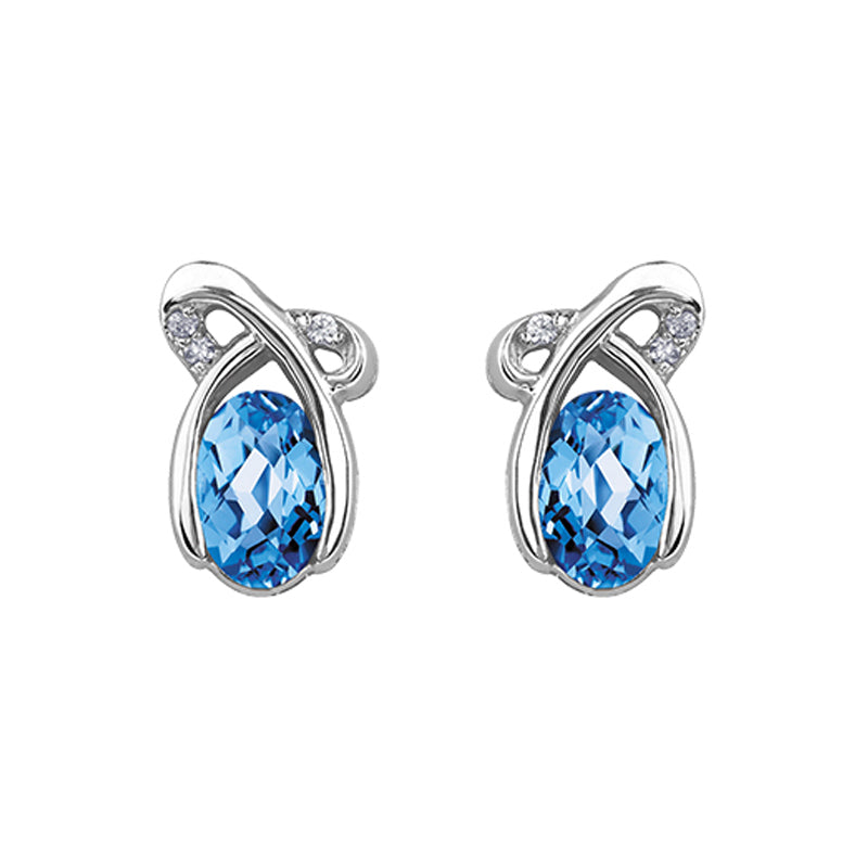 10K White Gold Blue Topaz and 0.02 TDW Diamond Oval Earrings