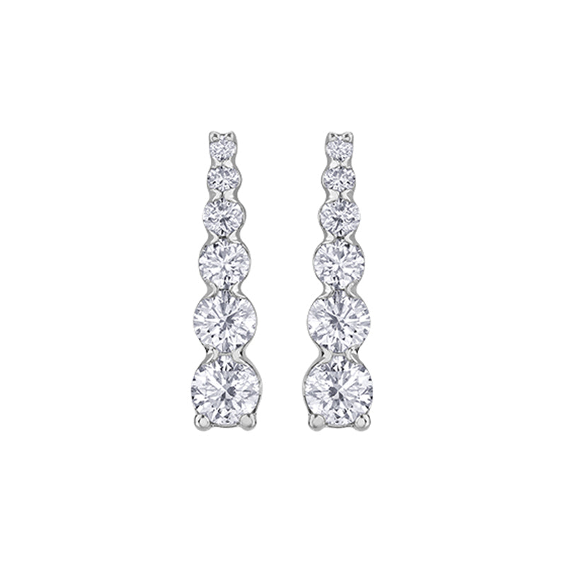 14K White Gold and 1.00TDW Diamond Journey Bar Earrings