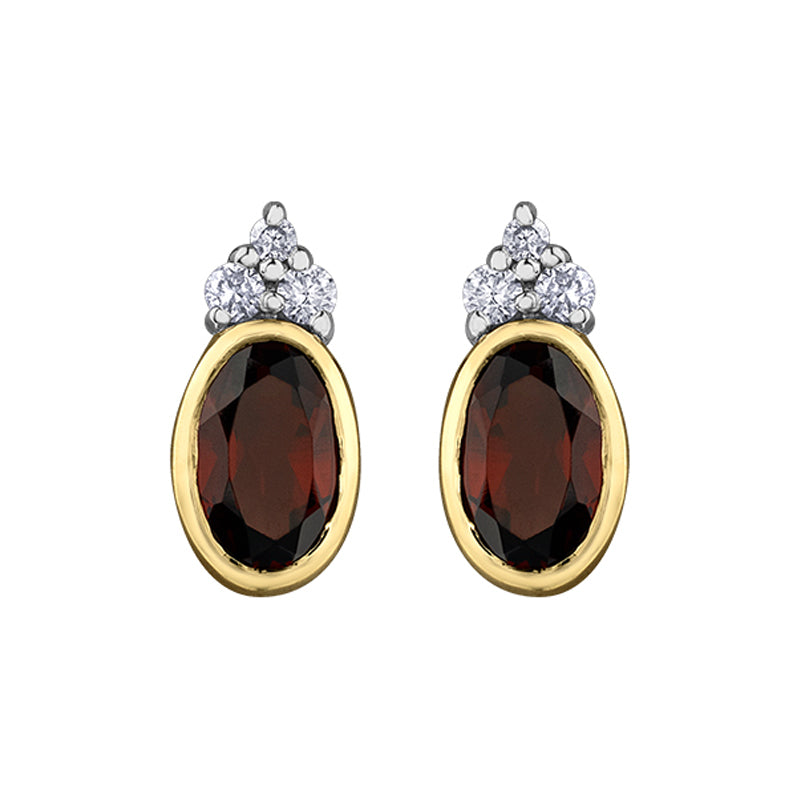 10K Yellow Gold Garnet and Diamond Flower Earrings