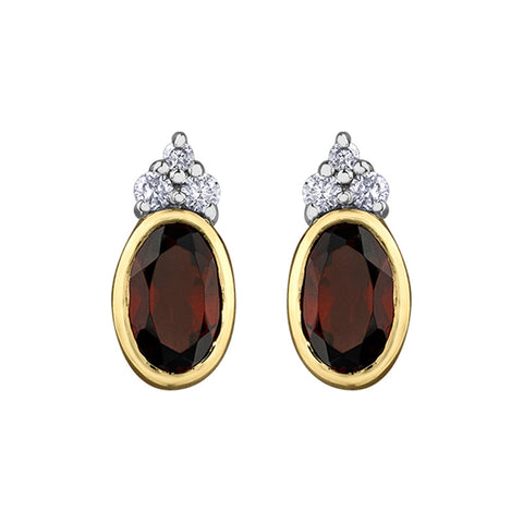 10K Yellow Gold Garnet and Diamond Flower Earrings
