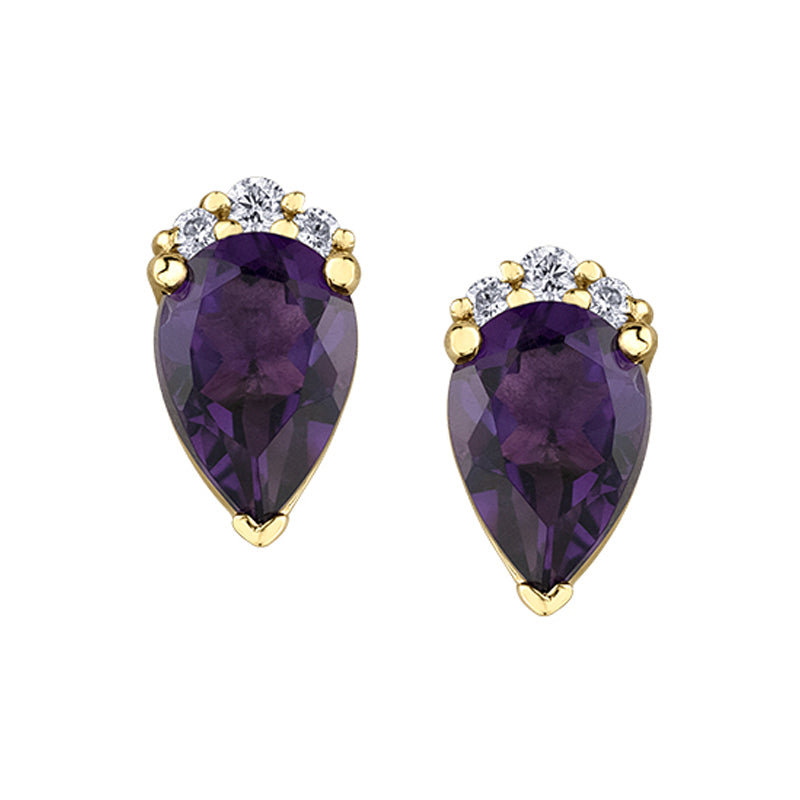 10K Yellow Gold 6X4MM Amethyst and Diamond Teardrop Earrings