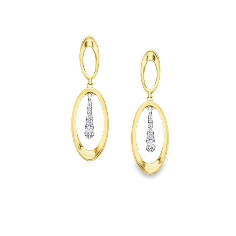 0.15TDW Diamond Long Dangle Earrings in 10K Yellow and White Gold