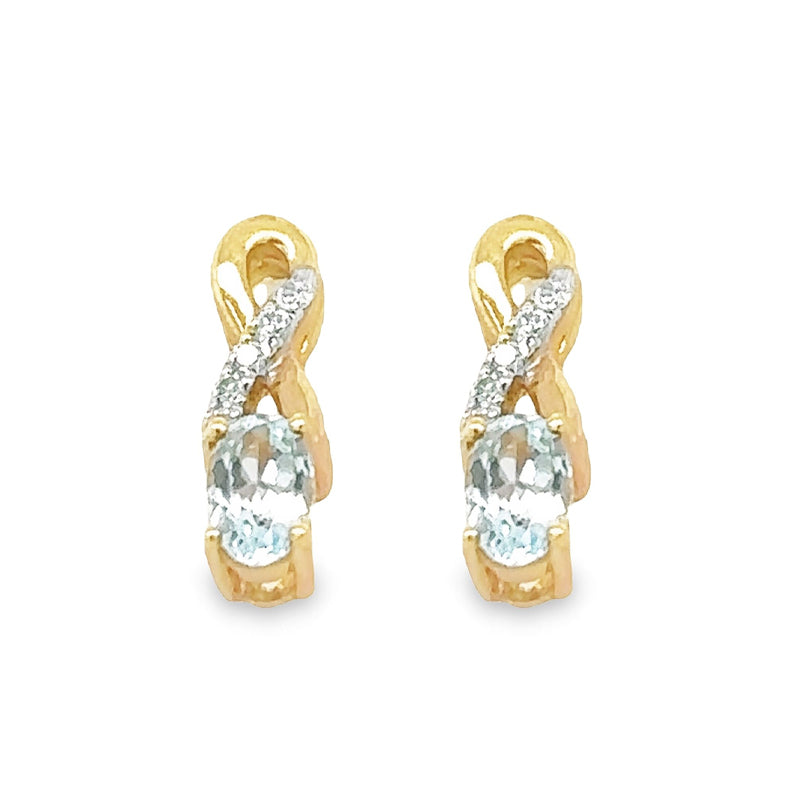 March Birthstone Aqua Infinity Style Earring with 0.05TDW Diamond Accent set in 10k Yellow Gold