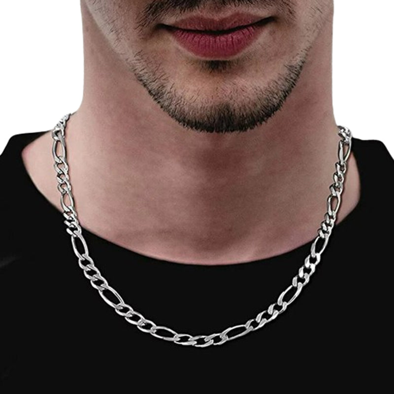 Sterling Silver 24&quot; 6.8mm Italian Men&#39;s Figaro Link Chain