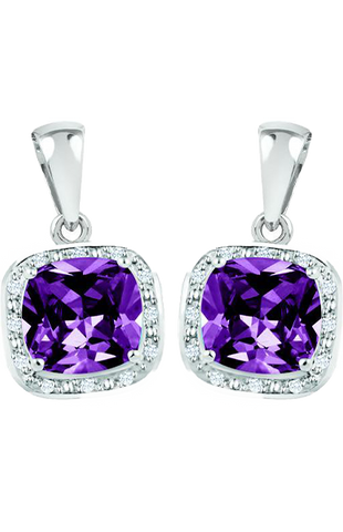 February Birthstone Earring with Diamond Accent set in Sterling Silver 8465029