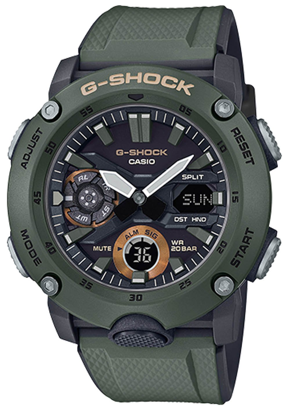 G-Shock Analog-Digital Carbon Core Guard Olive Green Men&#39;s Watch GA2000-3A