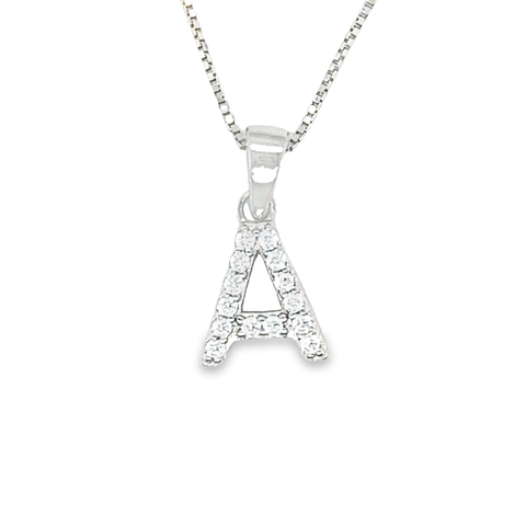 Shiny Sterling Silver and Cubic Zirconia Initial A Pendant Necklace