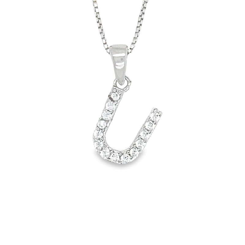 Sterling Silver CZ Initial Letter U Pendant