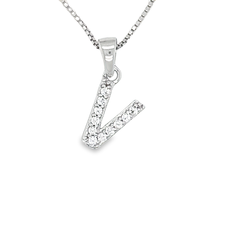 Cubic Zirconia Initial Letter V Pendant in Sterling Silver