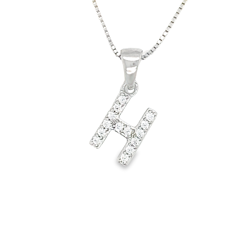Initial H Pendant in Sterling Silver and Cubic Zirconia