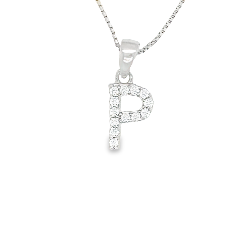 Sterling Silver CZ Initial Letter &quot;P&quot; Pendant