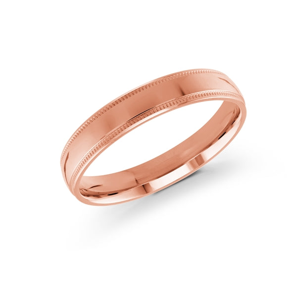 10, 14 Karat 4mm Solid Pink Gold High Polish Milgrain Edge Wedding Band