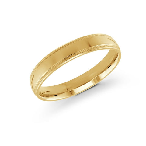 10, 14 Karat 4mm Solid Yellow Gold High Polish Milgrain Edge Wedding Band