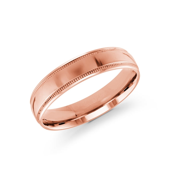 10, 14 Karat 5mm Solid Pink Gold High Polish Milgrain Edge Wedding Band