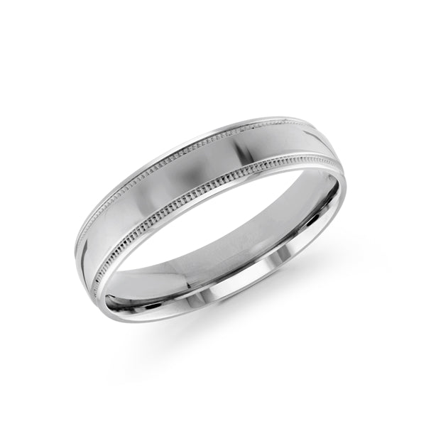 10, 14 Karat 5mm Solid White Gold High Polish Milgrain Edge Wedding Band