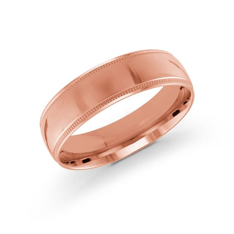 10, 14 Karat 6mm Solid Pink Gold High Polish Milgrain Edge Wedding Band