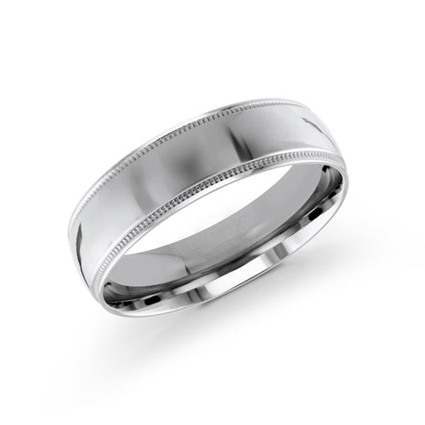 10, 14 Karat 6mm Solid White Gold High Polish Milgrain Edge Wedding Band