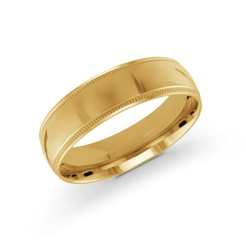 10, 14 Karat 6mm Solid Yellow Gold High Polish Milgrain Edge Wedding Band