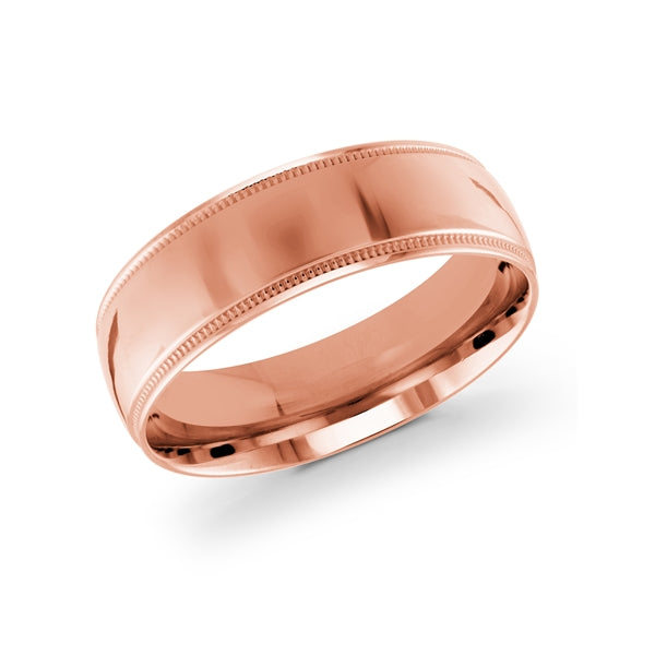 10, 14 Karat 7mm Solid Pink Gold High Polish Milgrain Edge Wedding Band