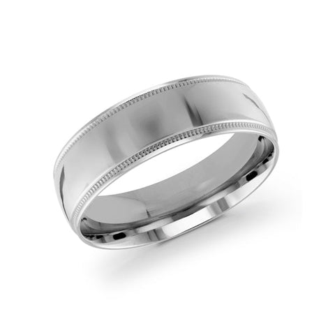 10, 14 Karat 7mm Solid White Gold High Polish Milgrain Edge Wedding Band