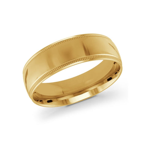 10, 14 Karat 7mm Solid Yellow Gold High Polish Milgrain Edge Wedding Band
