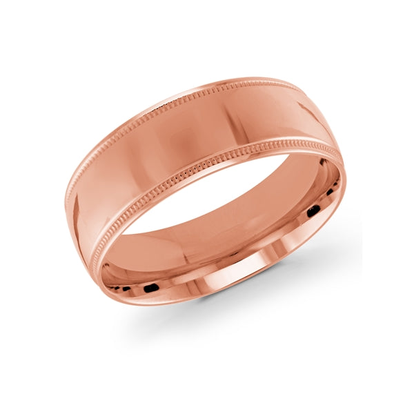 10, 14 Karat 8mm Solid Pink Gold High Polish Milgrain Edge Wedding Band