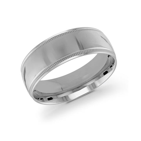 10, 14 Karat 8mm Solid White Gold High Polish Milgrain Edge Wedding Band