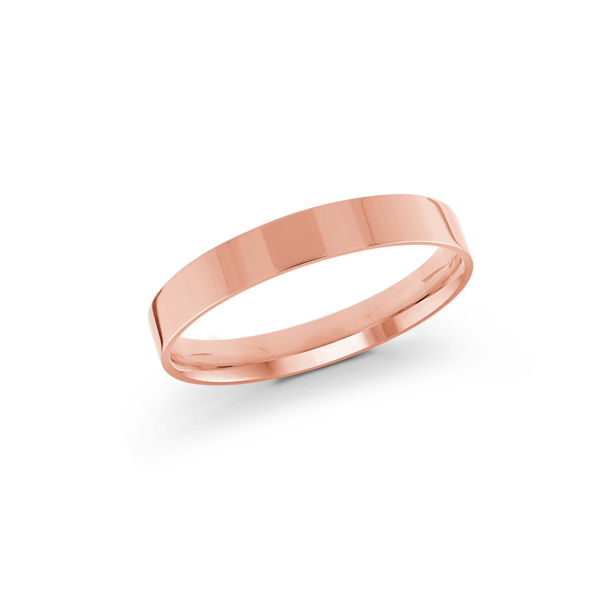 10, 14 Karat Pink Gold 3mm High Polish Flat Comfort Fit Wedding Band