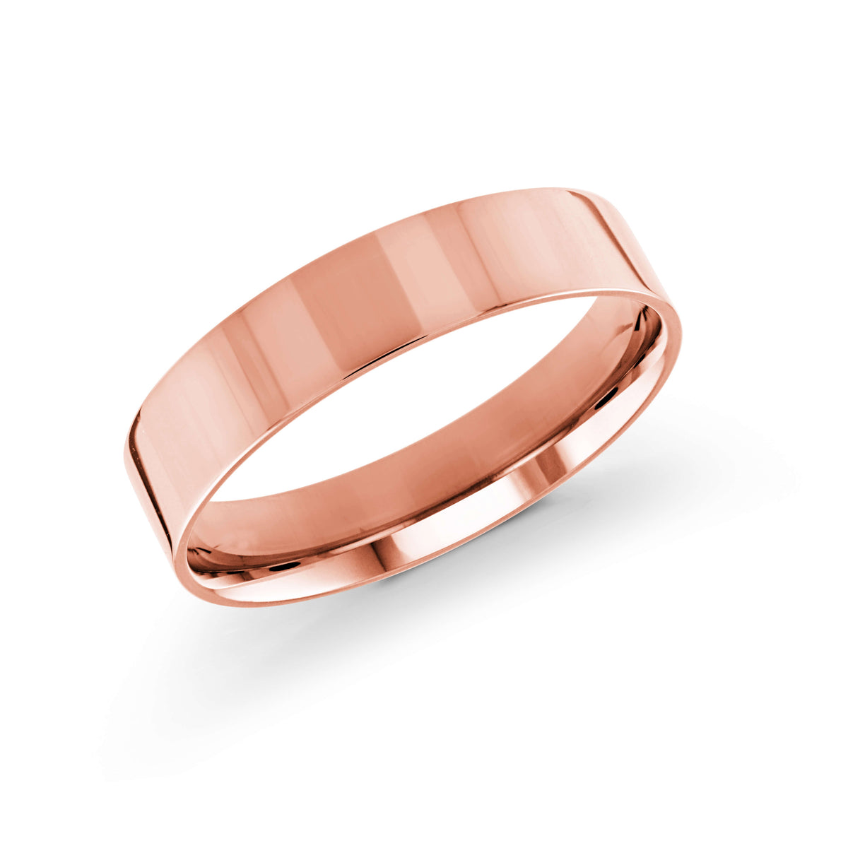 10, 14 Karat Pink Gold 5mm High Polish Flat Comfort Fit Wedding Band