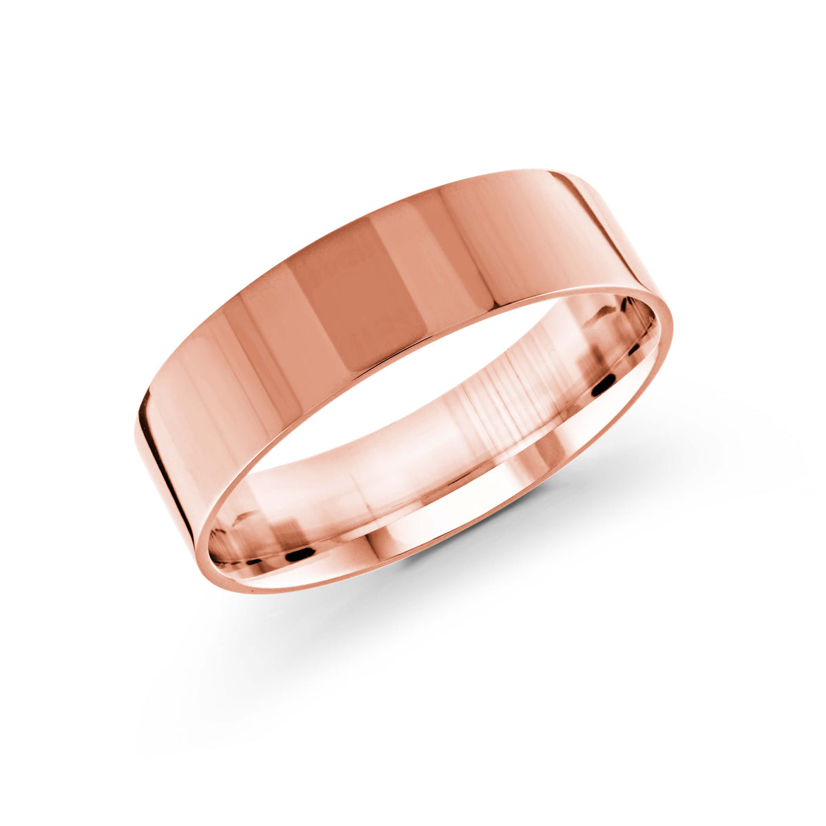 10, 14 Karat Pink Gold 6mm High Polish Flat Comfort Fit Wedding Band